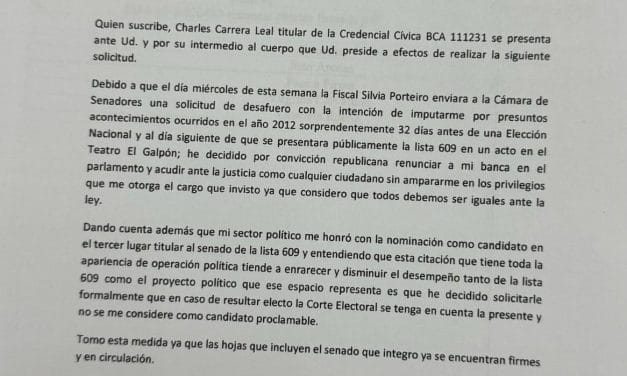 La Corte Electoral resolvió no proclamar a Carrera si es electo Senador